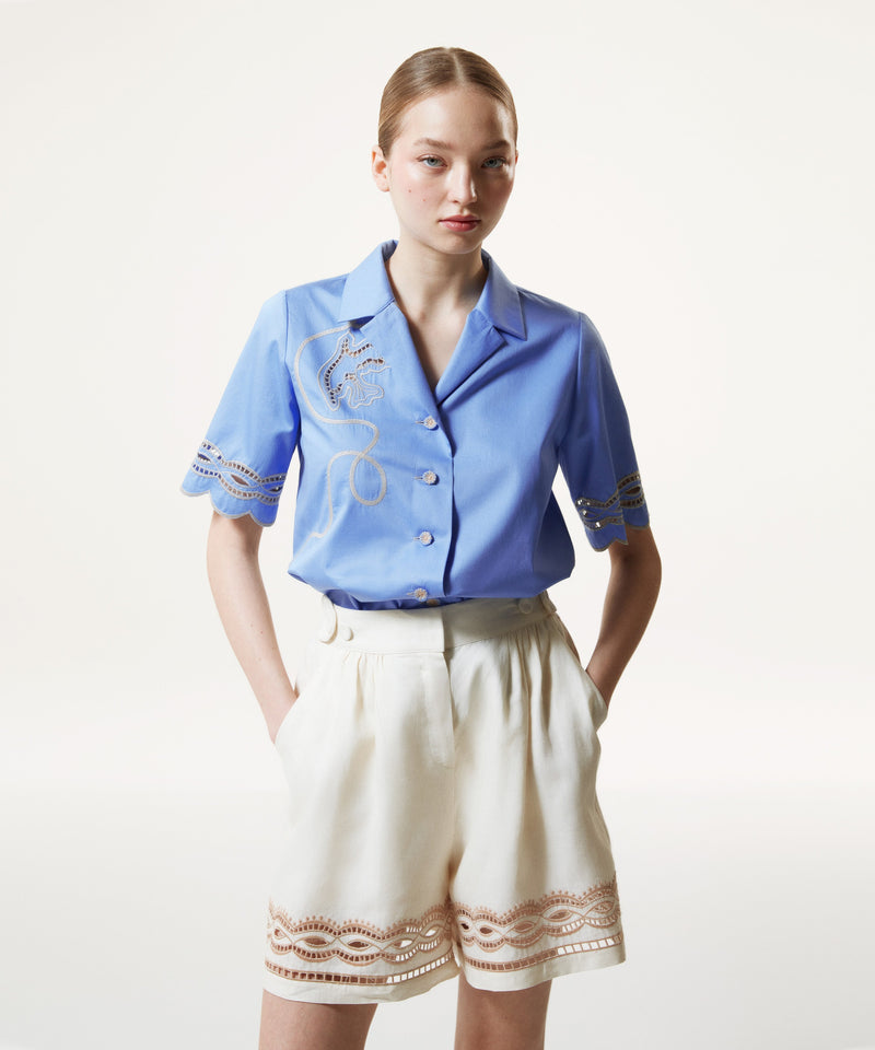 Machka Embroidered Linen Shorts Off White