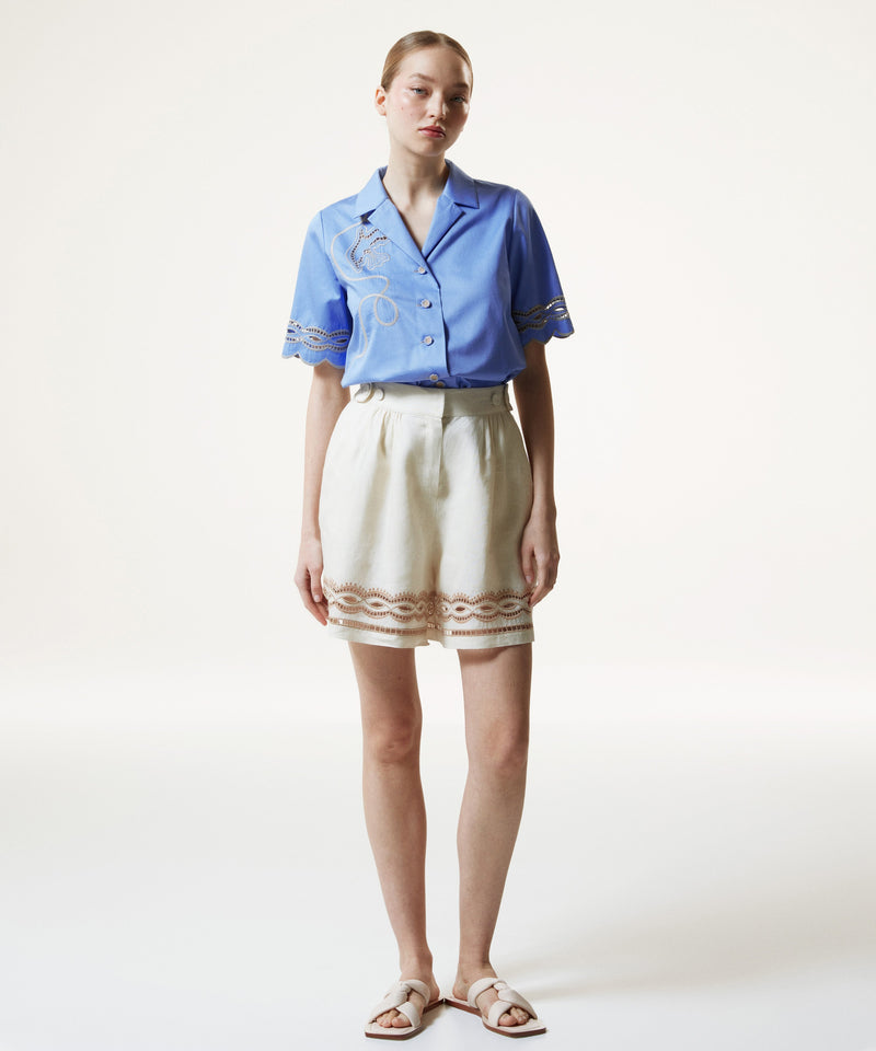 Machka Embroidered Linen Shorts Off White