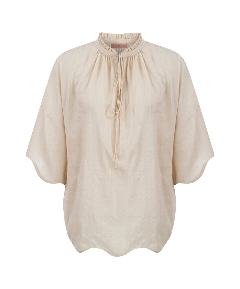 Machka Collar Tie Detail Jacquard Blouse Off White