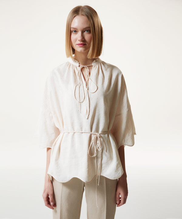 Machka Collar Tie Detail Jacquard Blouse Off White