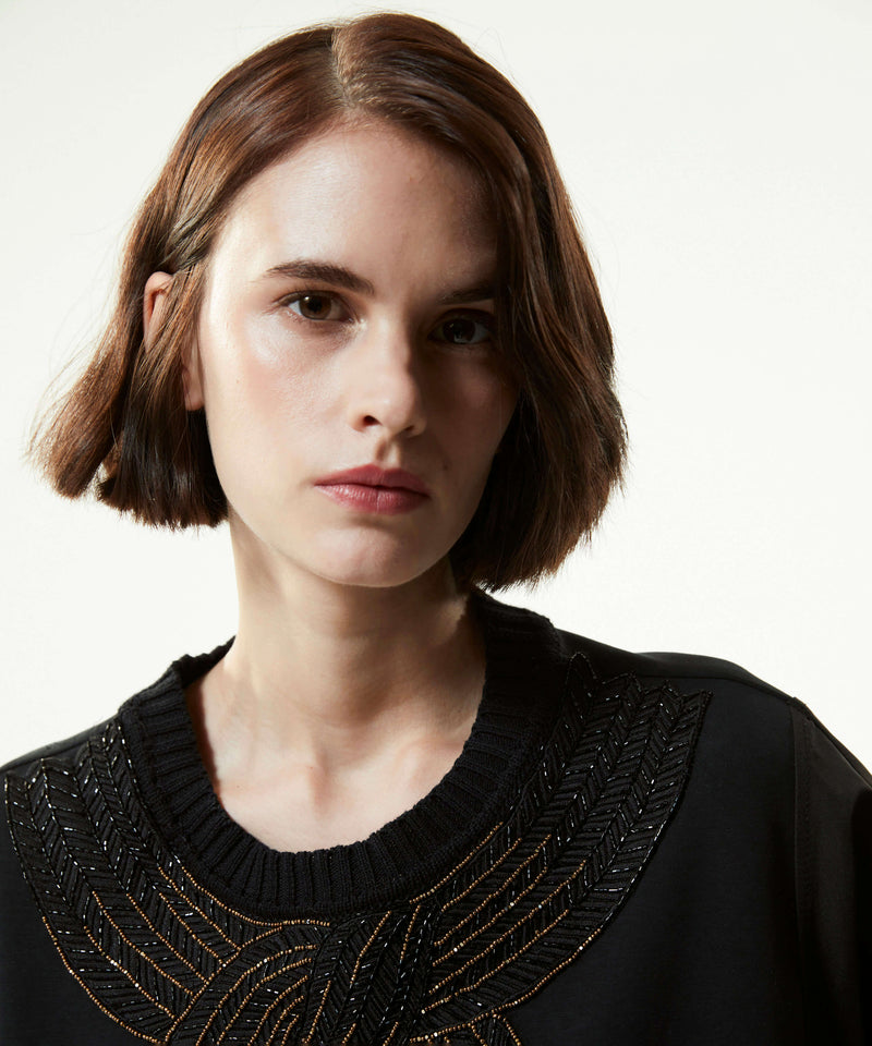 Machka Scarf Effect Stone-Embroidered Sweatshirt Black