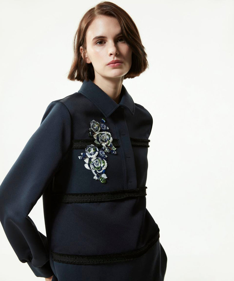 Machka Floral Module-Embroidered Sweatshirt Navy Blue