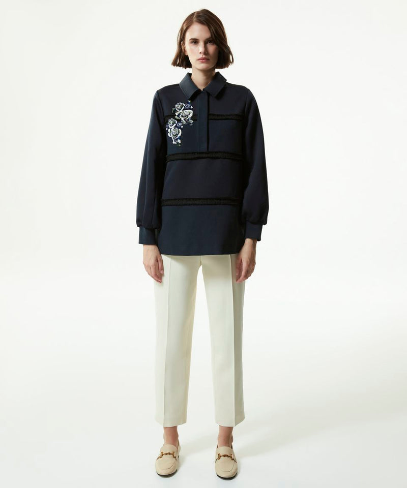 Machka Floral Module-Embroidered Sweatshirt Navy Blue