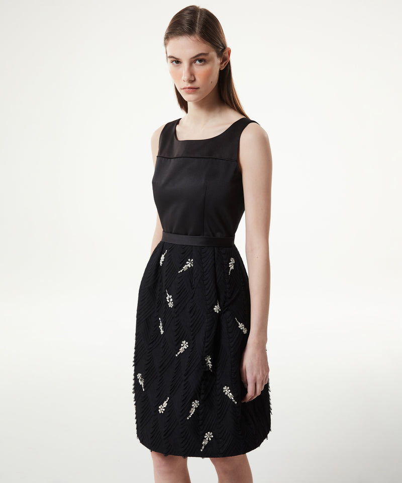 Machka Stone Embroidered Tulle Mix Dress Black