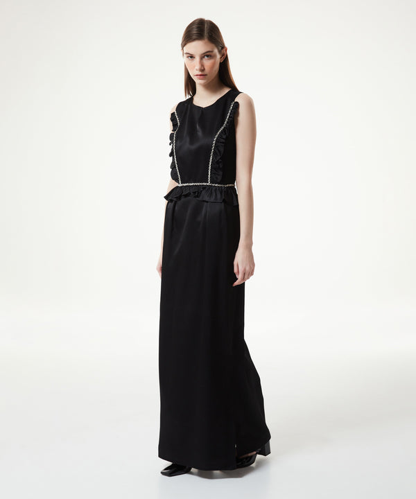 Machka Stone And Ruffle Striped Maxi Dress Black