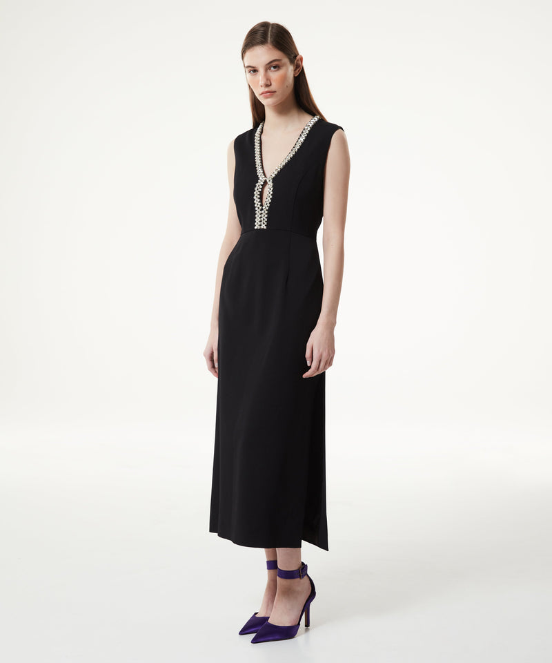 Machka Stone Embroidered Crepe Dress Black