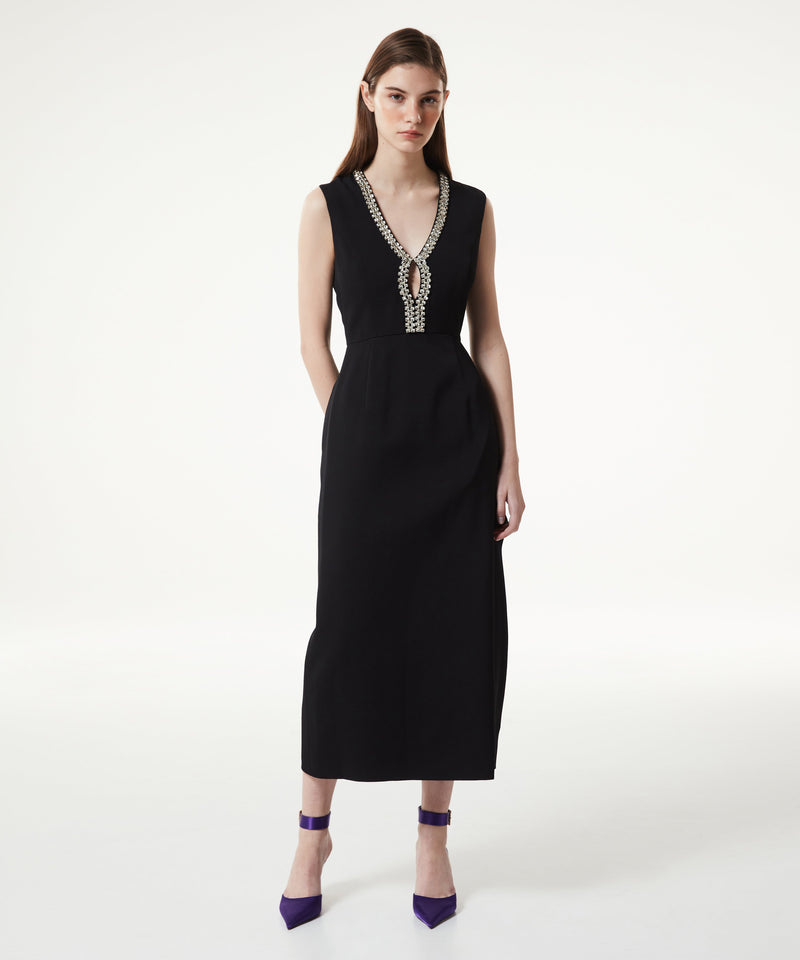 Machka Stone Embroidered Crepe Dress Black