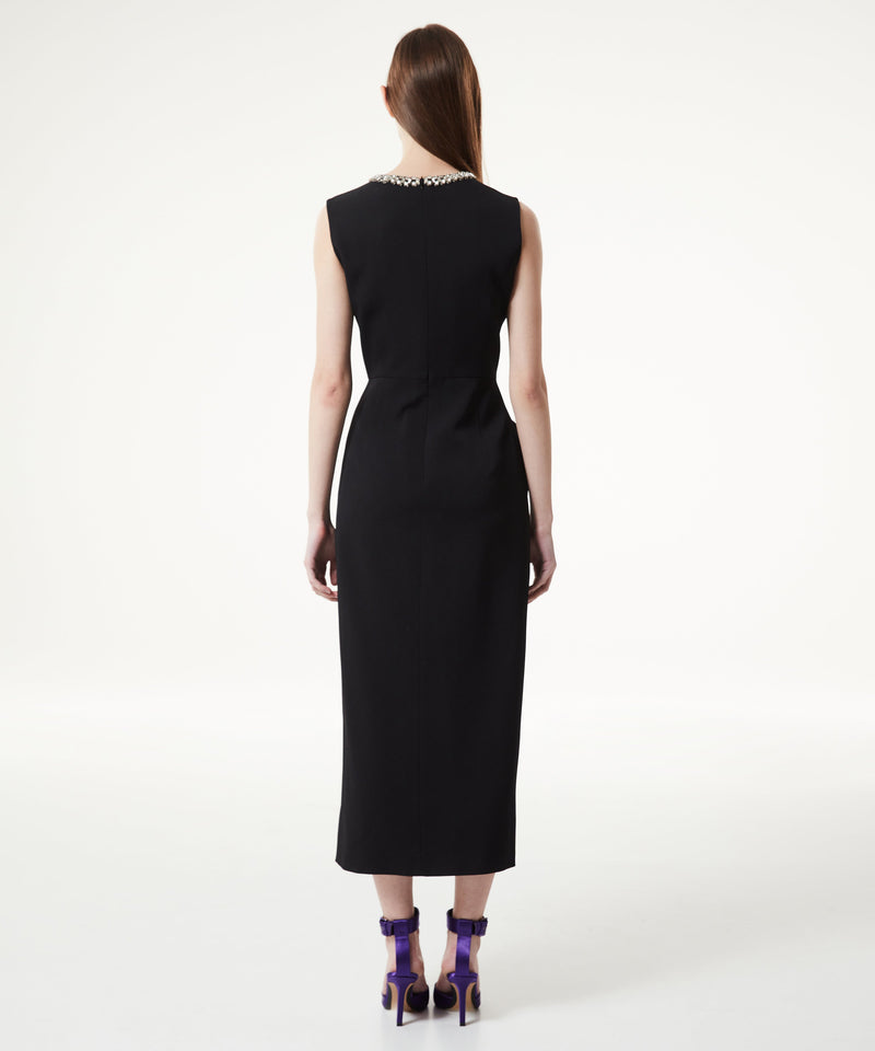 Machka Stone Embroidered Crepe Dress Black