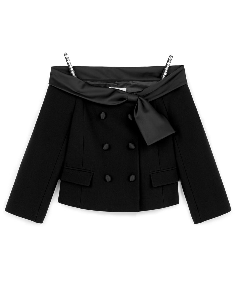 Machka Satin Duchess Garni Jacket With Bow Black