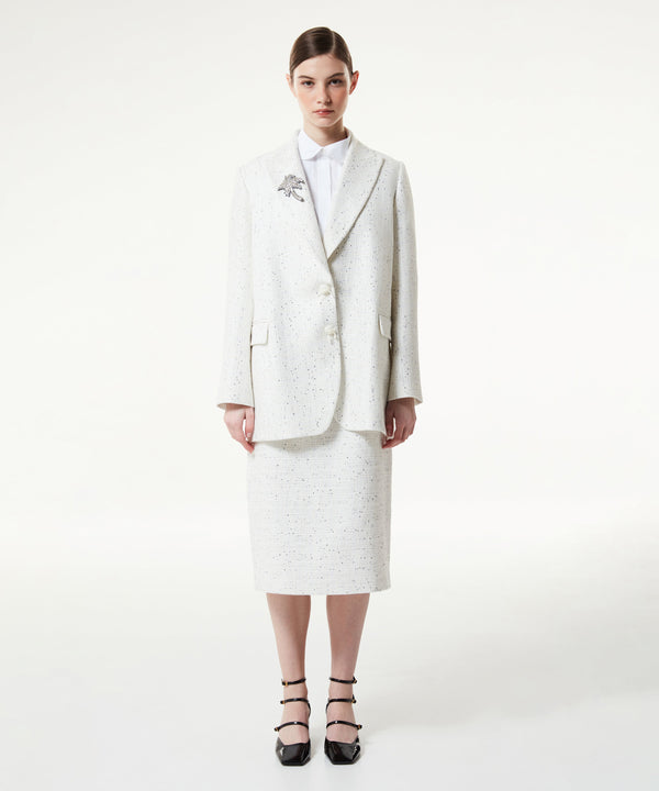 Machka Sequined Tweed Blazer Off White