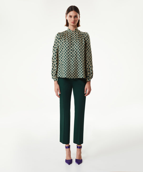 Machka Bird Pattern Blouse Dark Green