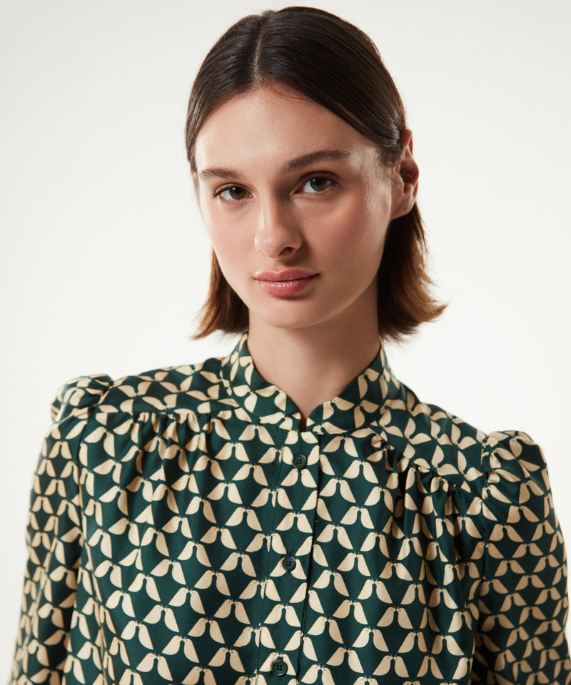 Machka Bird Pattern Blouse Dark Green