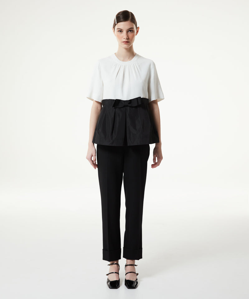 Machka Color Block Blouse With Ribbon Off White