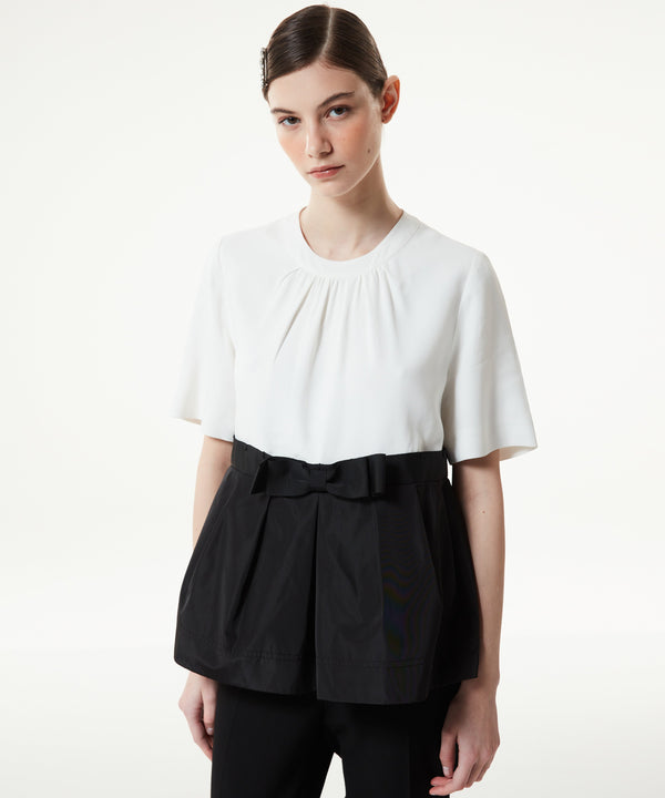 Machka Color Block Blouse With Ribbon Off White