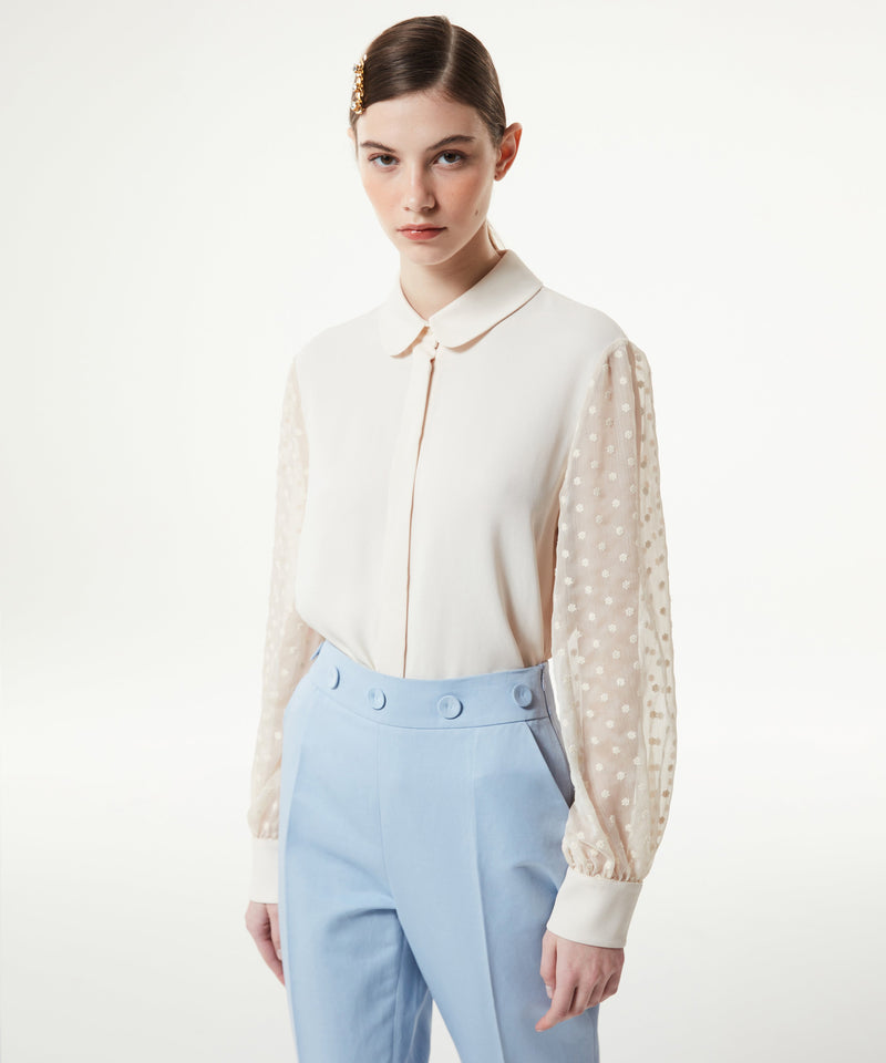 Machka Embroidered Tulle Mix Shirt Ecru