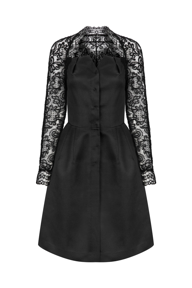 Machka Lace Detail Shirt Dress Black