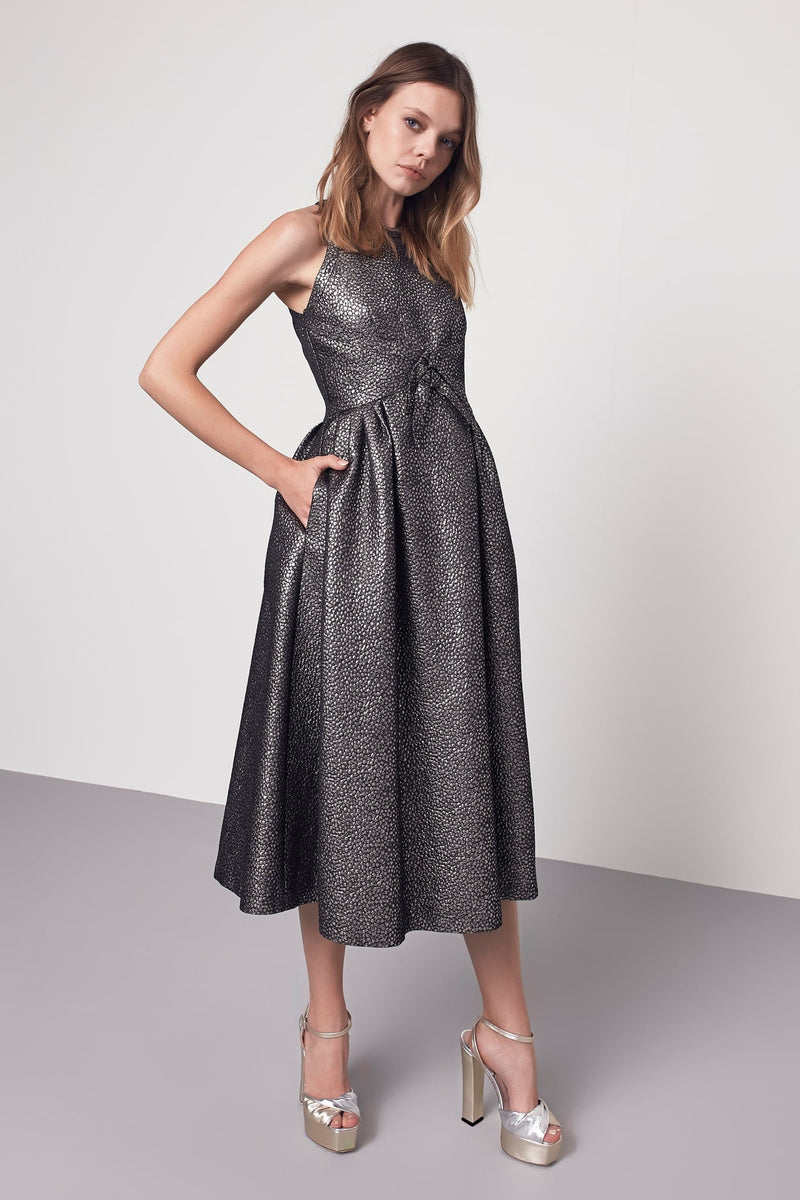 Machka Lurex Sleeveless Midi Dress Silver