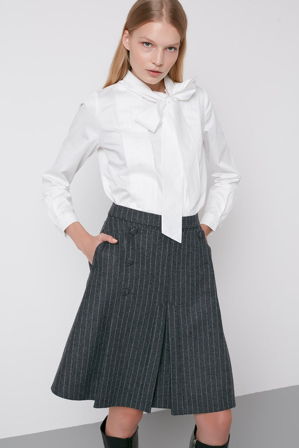 Machka Striped Button Detail Skirt Dark Grey