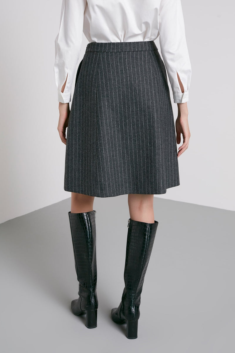 Machka Striped Button Detail Skirt Dark Grey