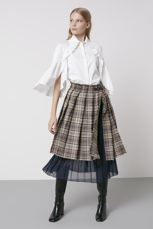 Machka Checkered Pleat Detail Skirt Beige