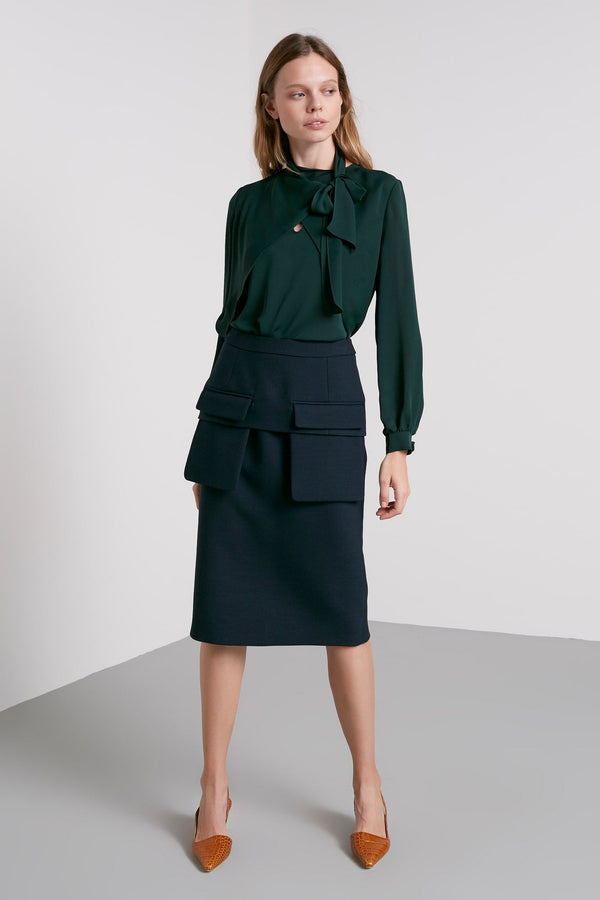 Machka Collar Tie Detail Blouse Dark Green