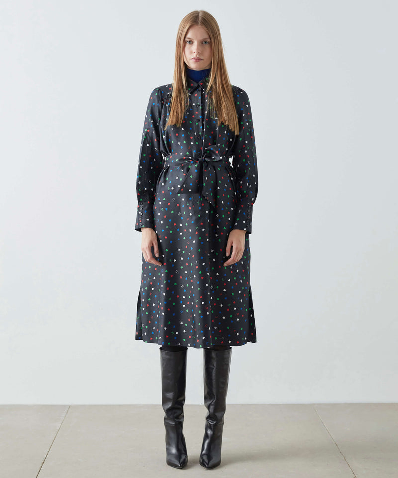 Machka Heart Print Shirt Dress Black