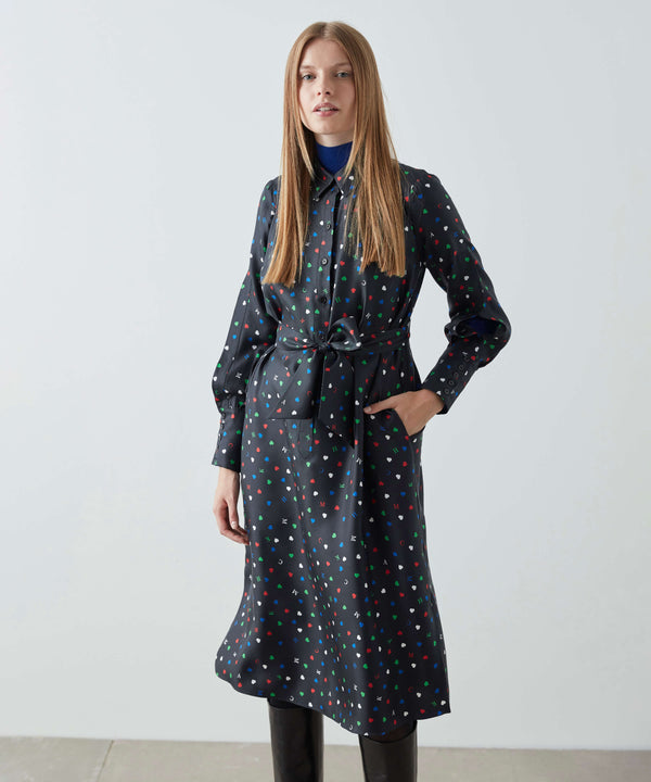 Machka Heart Print Shirt Dress Black