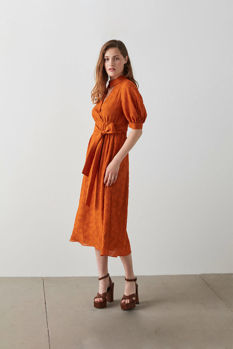 Machka Front Keyhole Jacquard Dress Orange