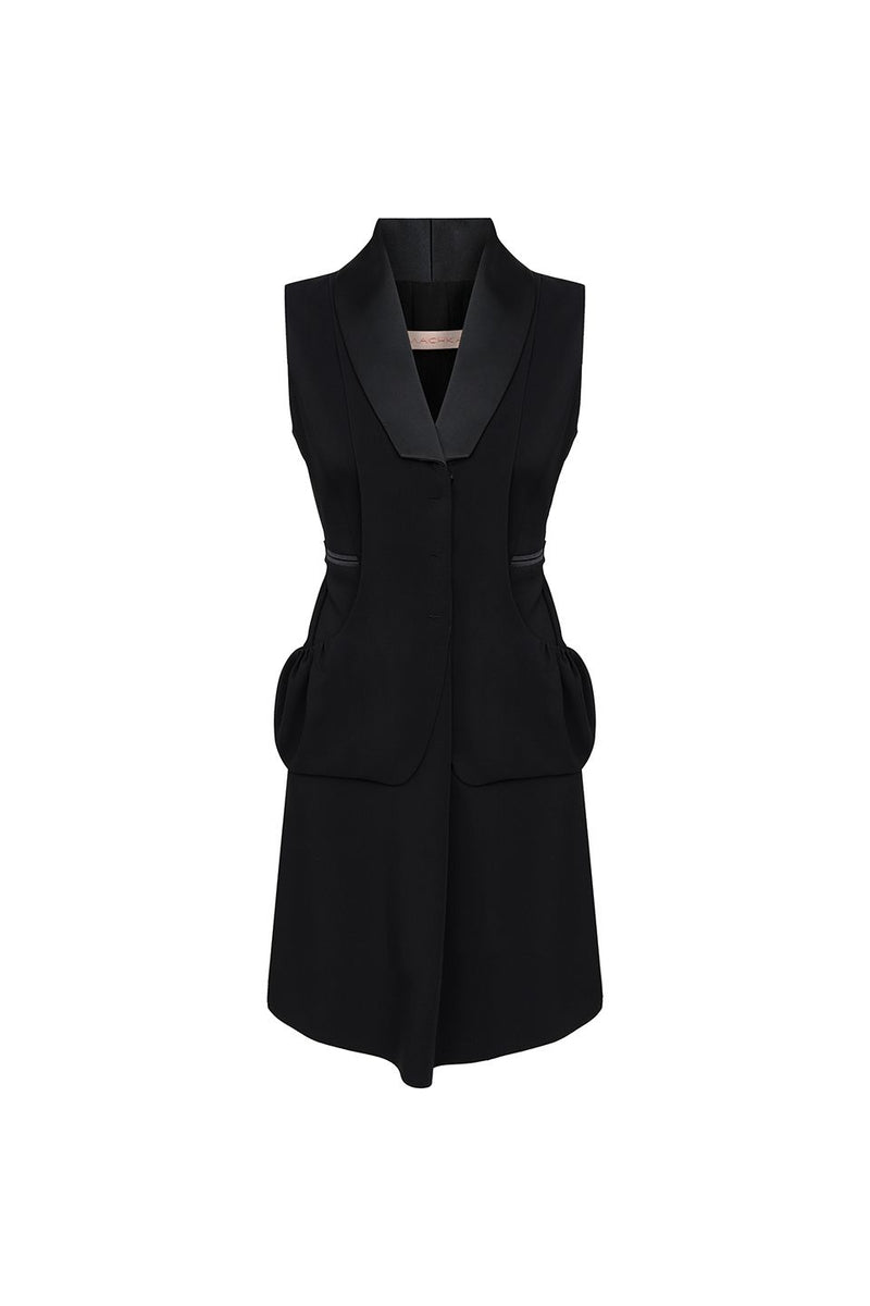 Machka Satin Garnish Vest Dress Black