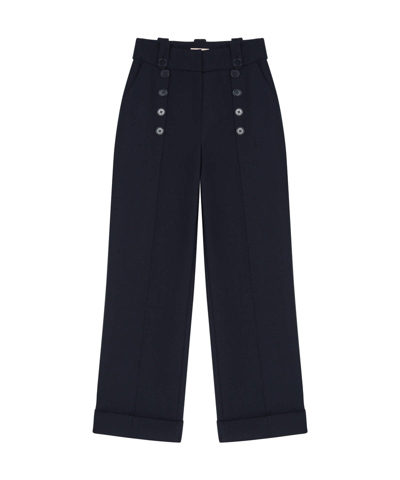 Machka Button Accessory Wool Trouser Navy