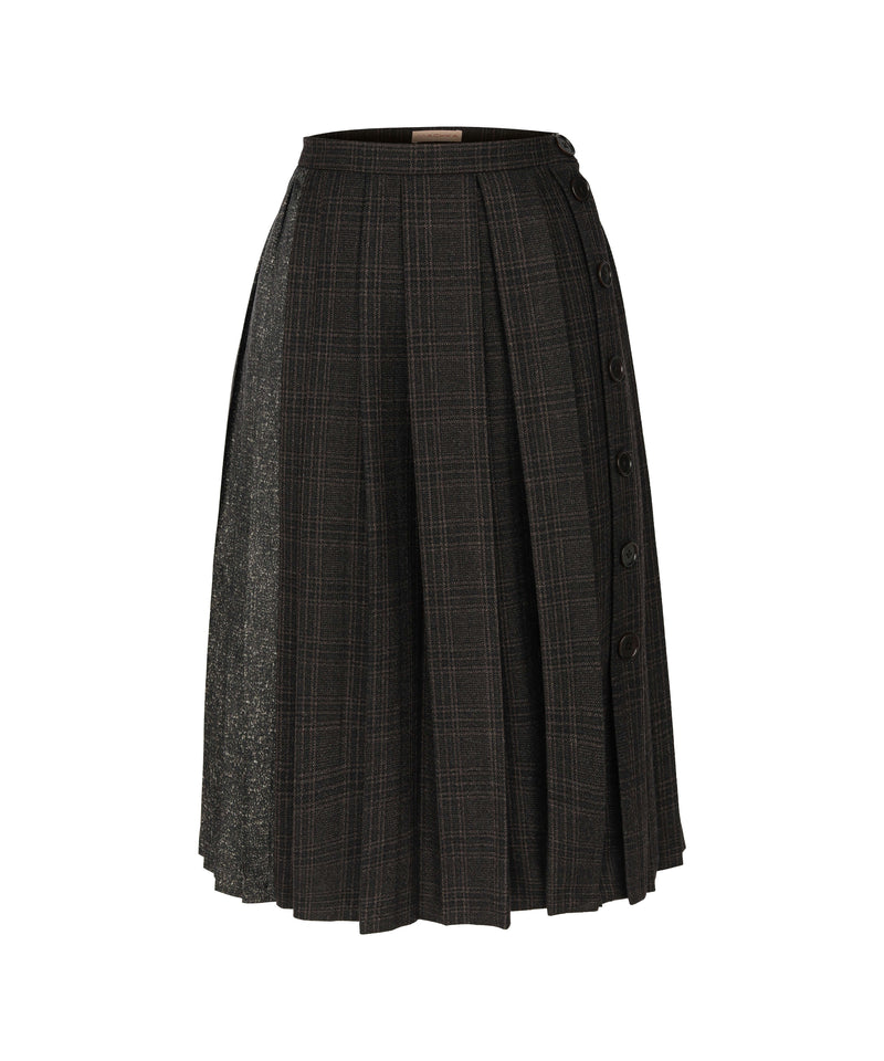 Machka Wool Plaid Pleated Skirt Brown