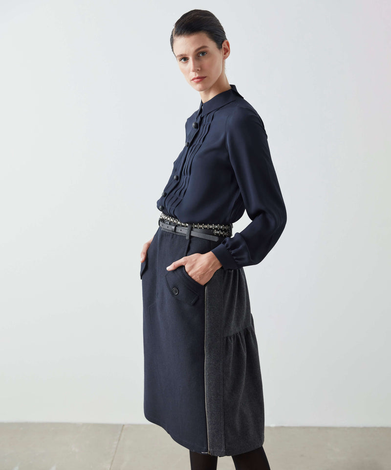 Machka Pleat Detailed Flannel Skirt Anthracite