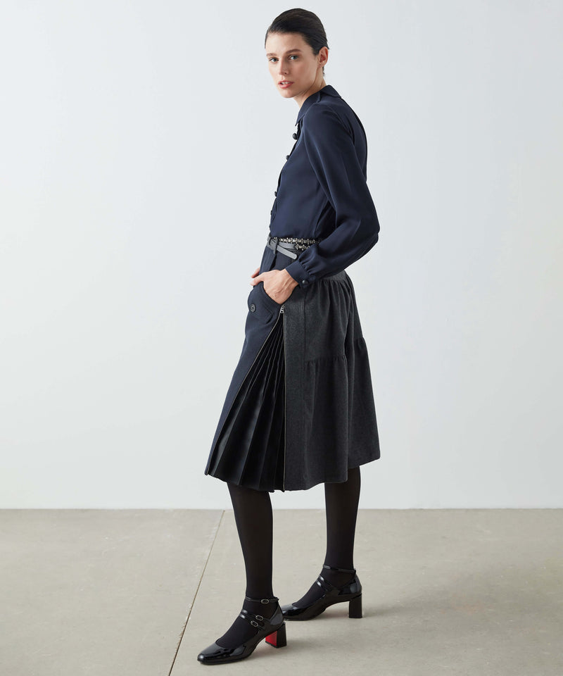 Machka Pleat Detailed Flannel Skirt Anthracite