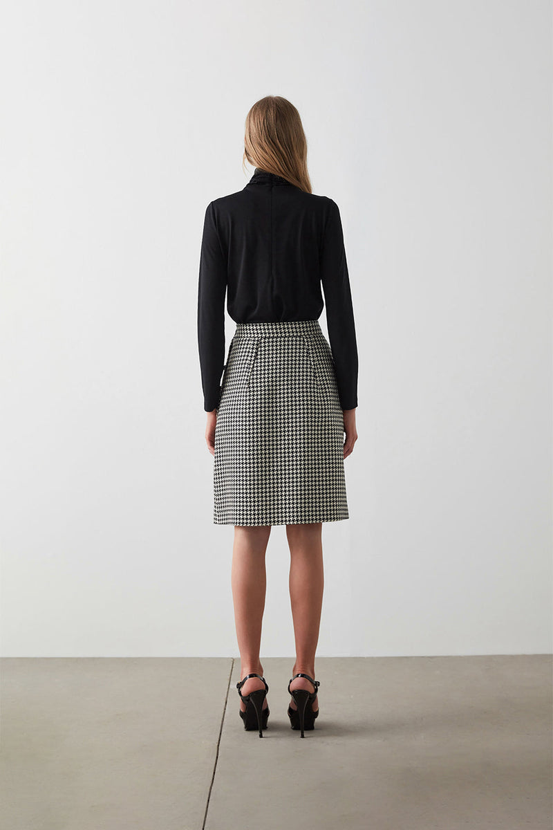 Machka Houndstooth Pattern Skirt Black