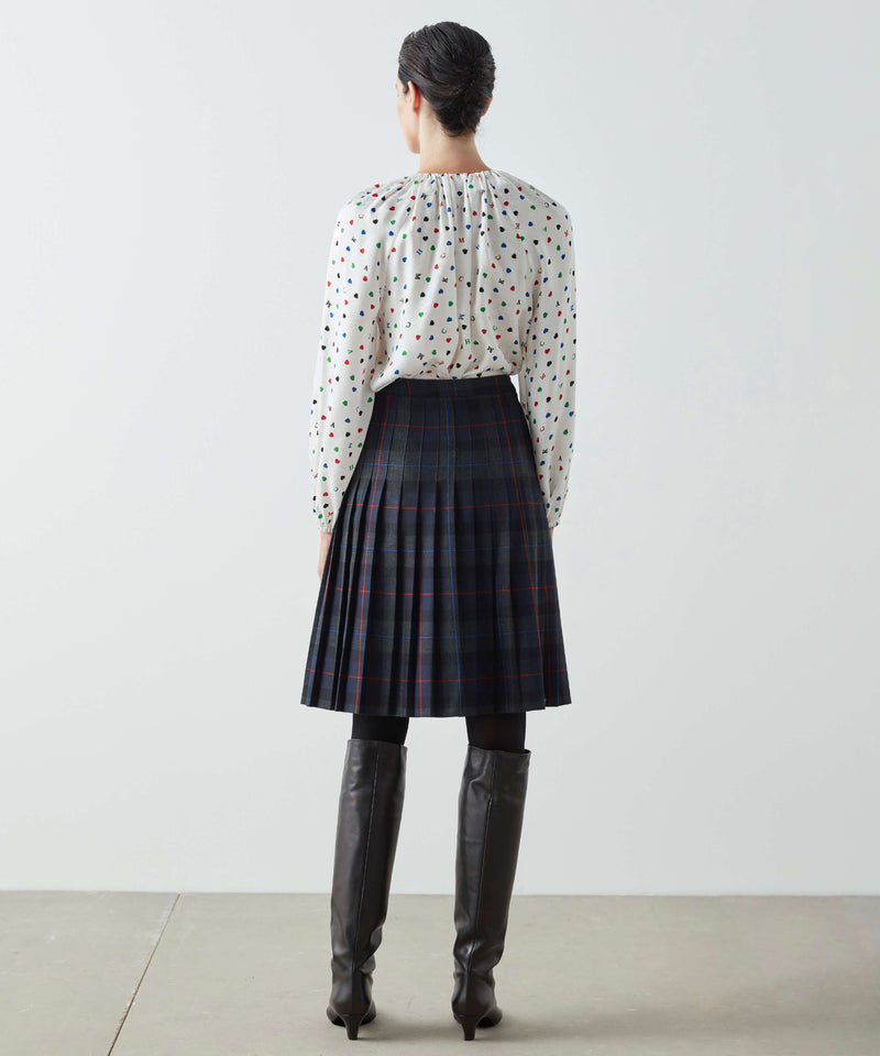 Machka Plaid Pattern Pleated Skirt Navy