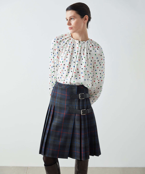 Machka Plaid Pattern Pleated Skirt Navy