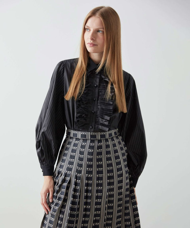 Machka Logo Pattern Silk Skirt D.Navy