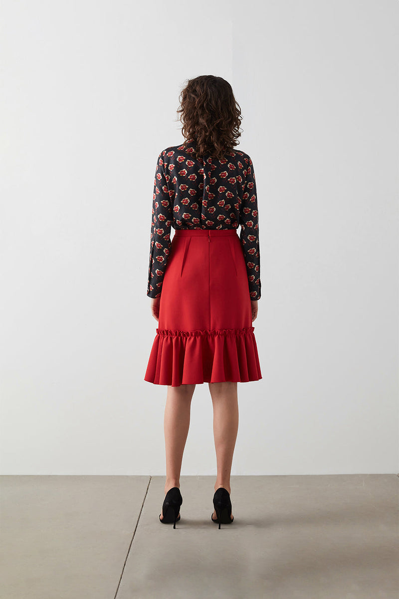 Machka Ruffle Detail Skirt Red