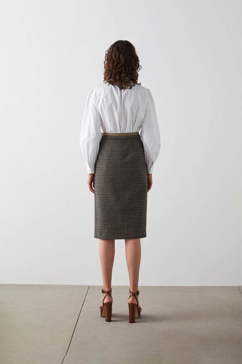 Machka Ruffle Detail Pencil Skirt Walnut