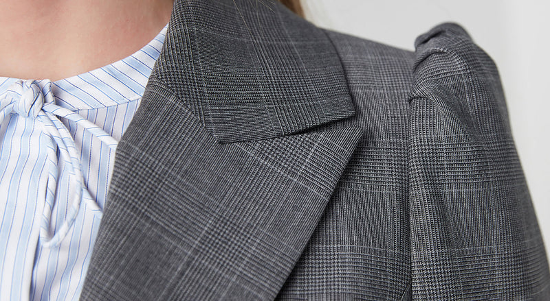 Machka Plaid Pattern Blazer Grey