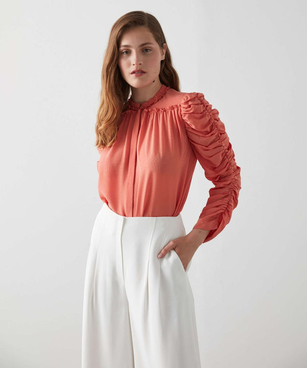 Machka Shirred Detail Jacquard Blouse Peach