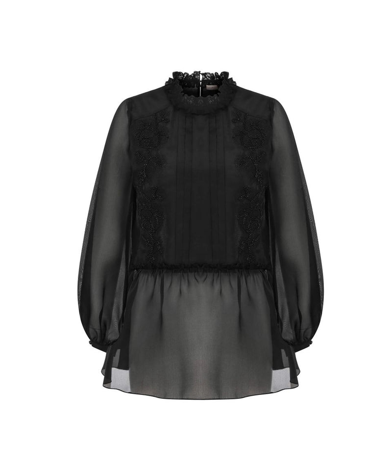 Machka Silk Organza Sheer Blouse Black