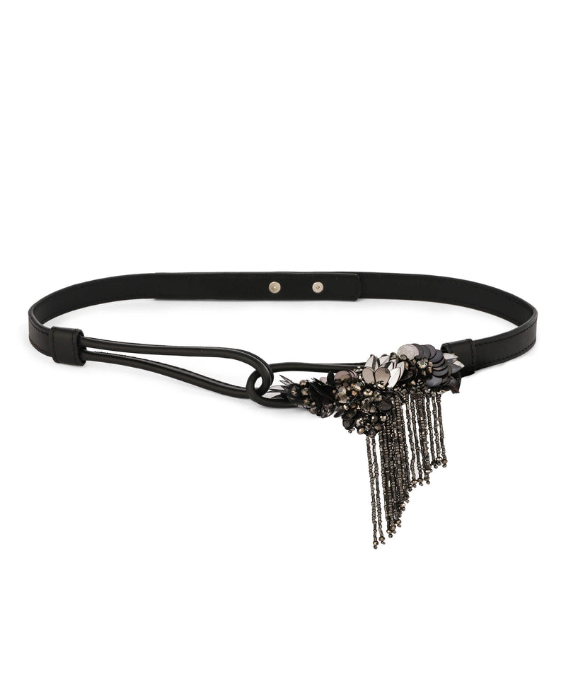 Machka Flower-Embellished Belt Black