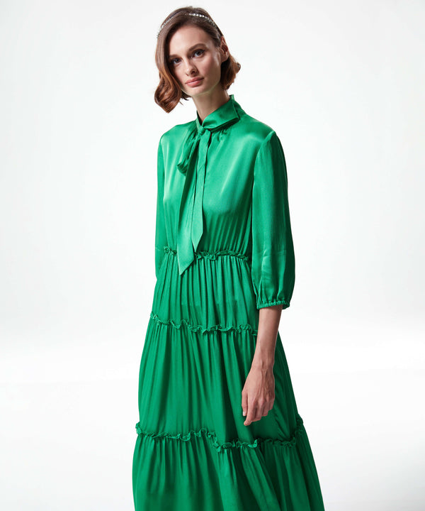 Machka Self Tie Tiered Maxi Dress Green