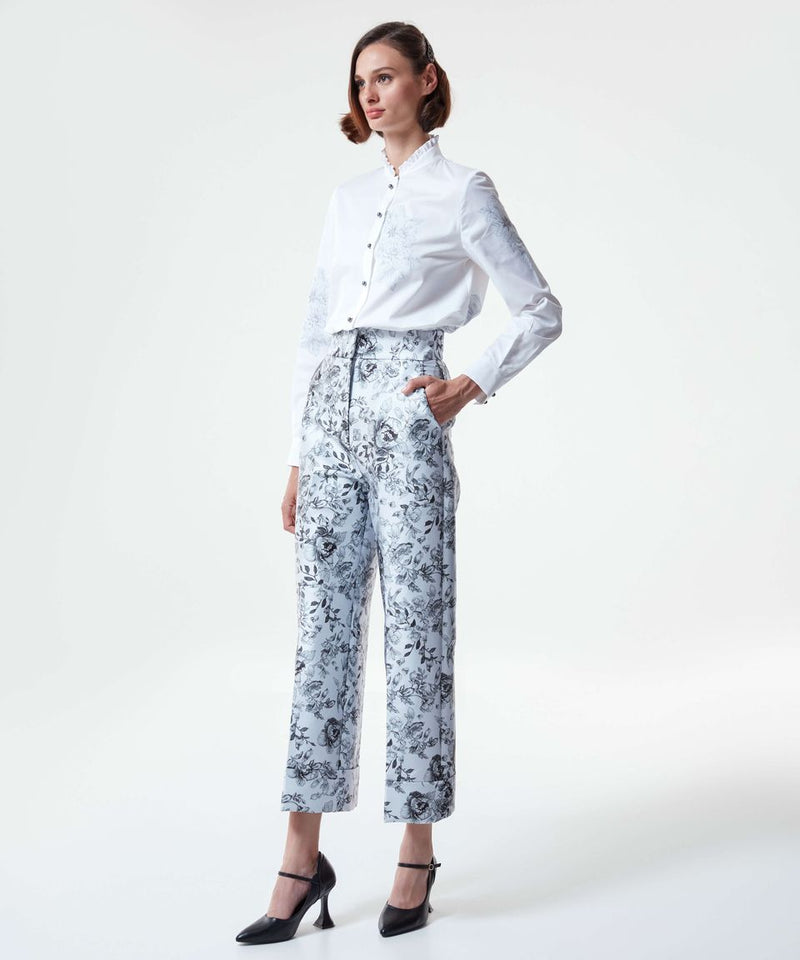 Machka Allover Contrast Floral Printed Pants Grey