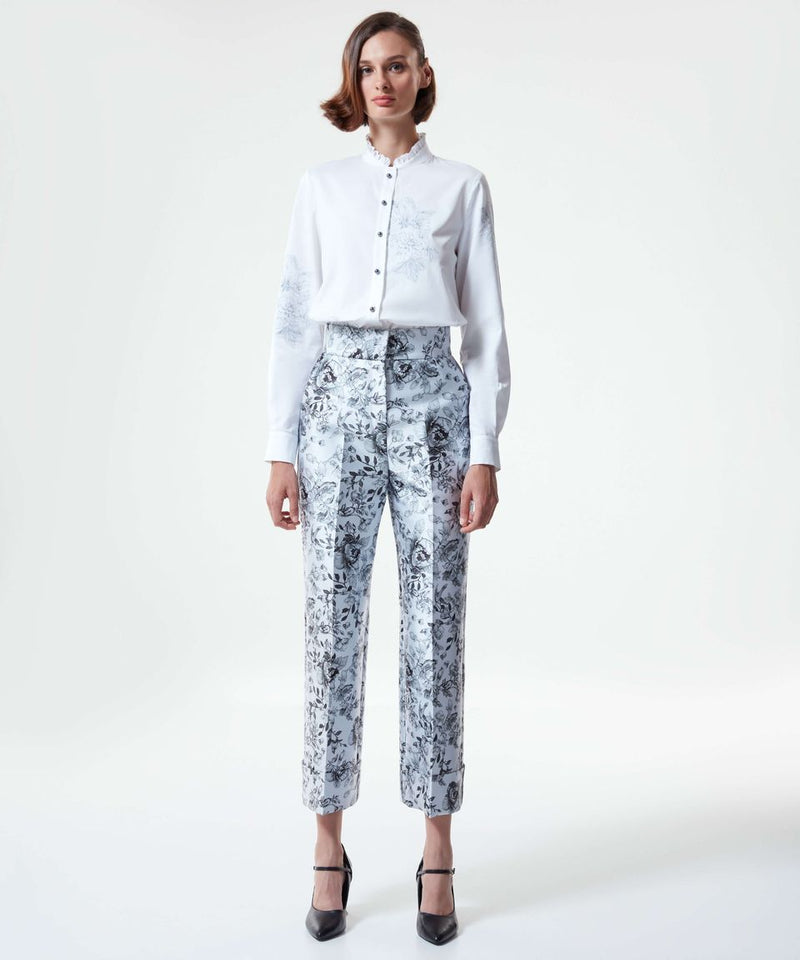 Machka Allover Contrast Floral Printed Pants Grey