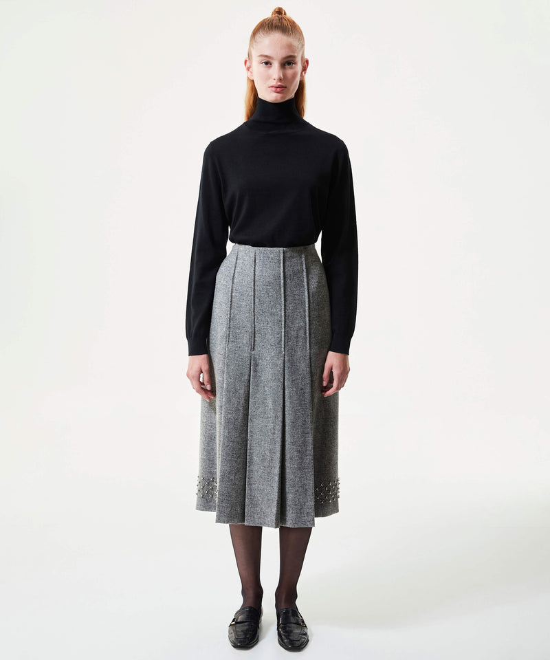 Machka Pleated Skirt With Embellished On Hem Dark Grey