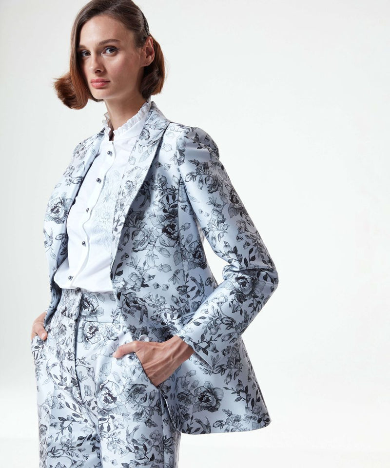 Machka All Over Floral Printed Blazer Grey