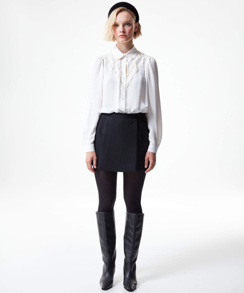 Machka V-Shaped Laced Single Tone Blouse Off White