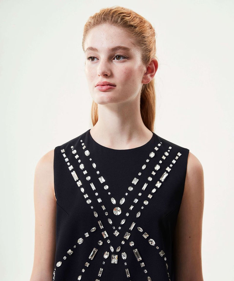 Machka Stylish Stone Embellished Sleeveless Blouse Black